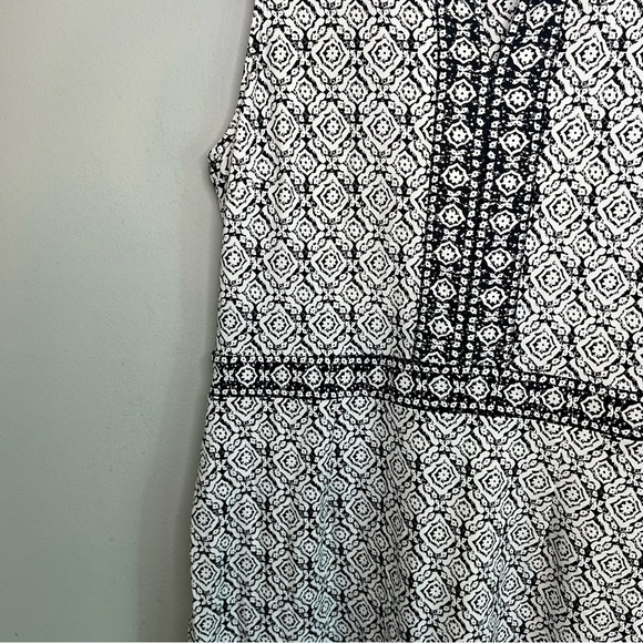 Talbots White & Black Medallion Print Sleeveless Tank Split Neck Midi Dress Sz L - Picture 6 of 11